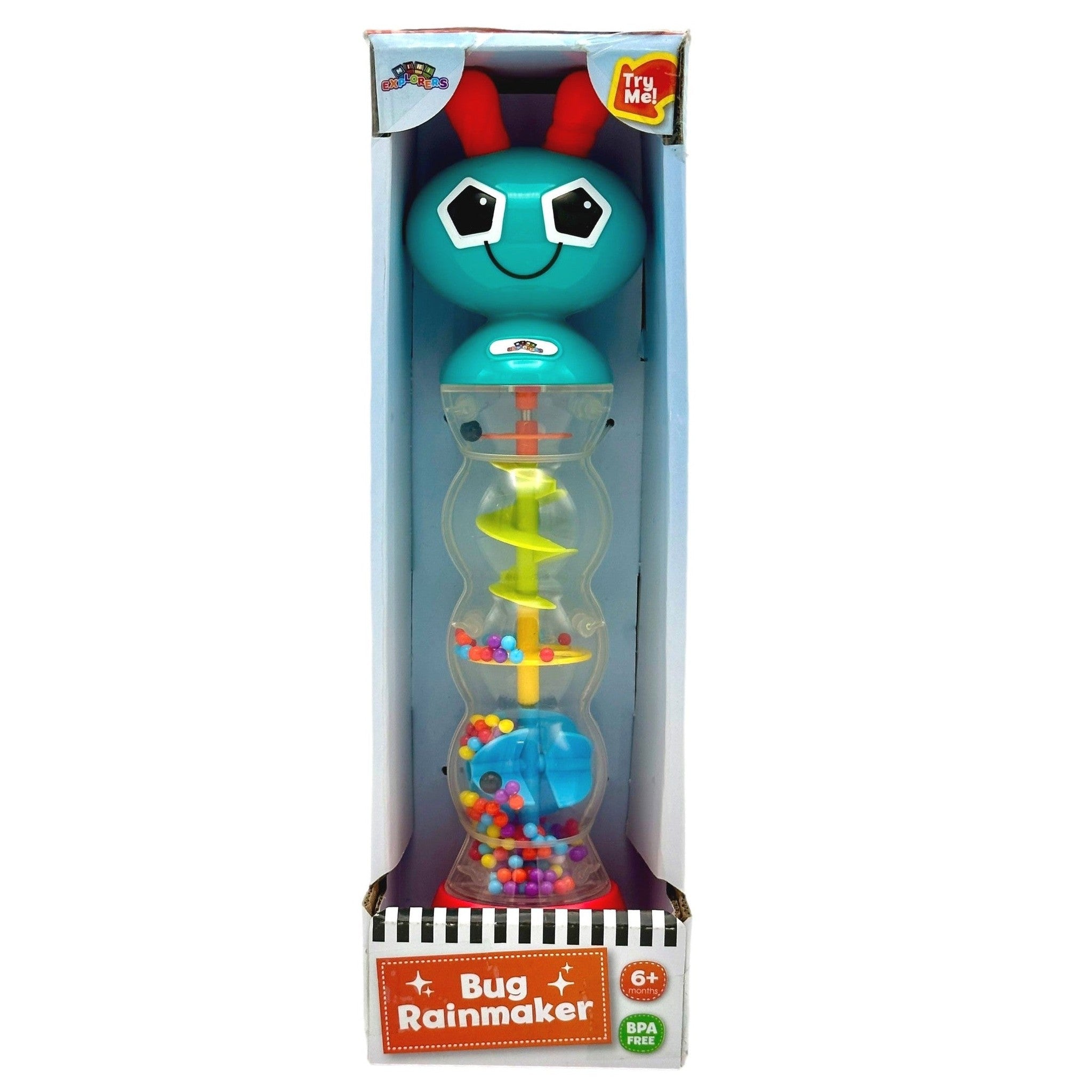 Bug-shaped rainmaker toy in packaging.